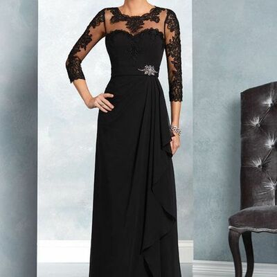 Elegant mother of the bride/groom dress green black long sleeve lace evening formal prom dress - Thumbnail 5