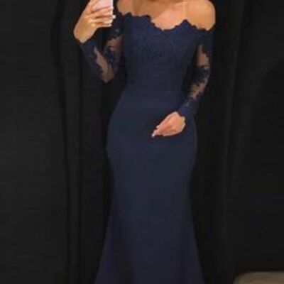 Elegant mother of the bride/groom dress long sleeve lace evening formal prom dress - Thumbnail 2
