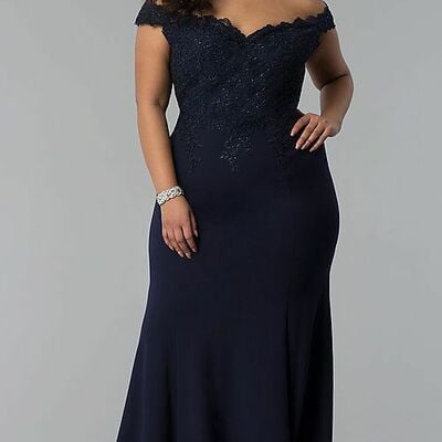 Elegant mother of the bride/groom dress navy blue plus size evening formal prom dress - Thumbnail 3