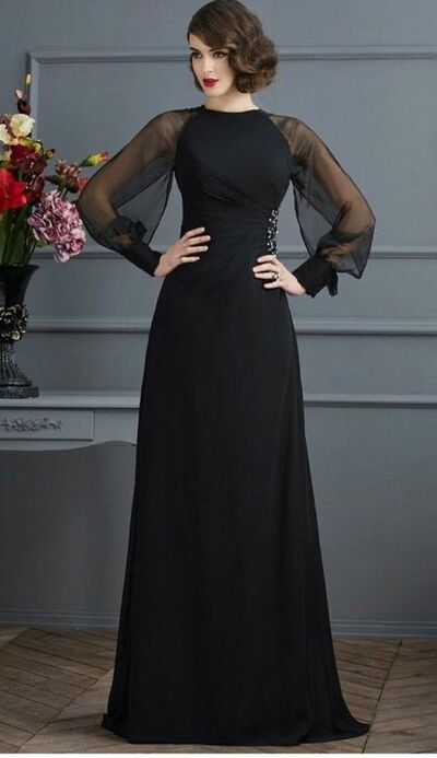 Elegant Mother of the Bride/Groom Dress Black Long Sleeve Evening Formal Prom Dress