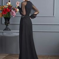 Elegant Mother of the Bride/Groom Dress Black Long Sleeve Evening Formal Prom Dress - Thumbnail 1