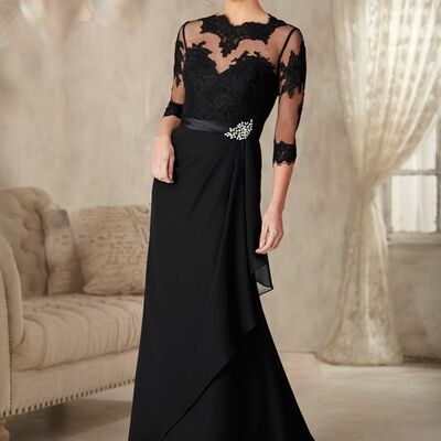 Elegant mother of the bride/groom dress black long sleeve lace evening formal prom dress - Thumbnail 5