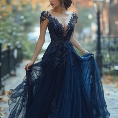 Elegant mother of the bride/groom dress royal blue lace appliques evening formal prom dress - Thumbnail 2