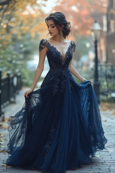 Elegant Mother of the Bride/Groom Dress Royal Blue Lace Appliques Evening Formal Prom Dress