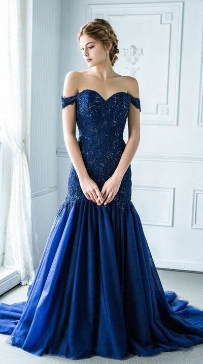 Elegant Mother of the Bride/Groom Dress Royal Blue Mermaid Lace Appliques Evening Formal Prom Dress