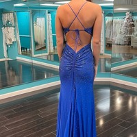 Cute Straps Royal Blue Satin Long Mermaid Prom Dress with Beading,PD230951 - Thumbnail 1