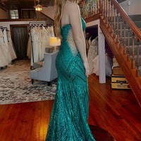 Sparkly Strapless Green Sequins Long Mermaid Prom Dress with Beading,PD230953 - Thumbnail 1