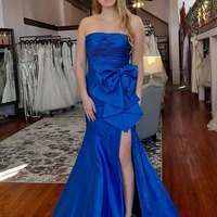 Cute Strapless Royal Blue Satin Long Mermaid Prom Dress with Bow ,PD230954 - Thumbnail 2