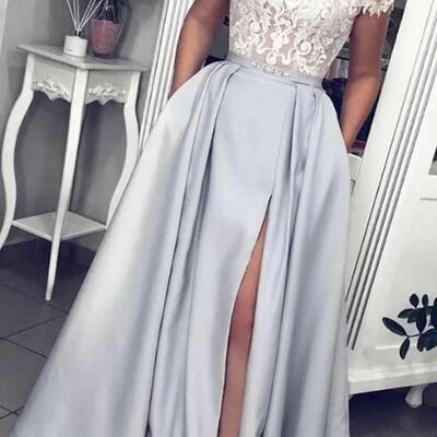 Elegant mother of the bride/groom dress lace side slit simple evening formal prom dress - Thumbnail 3