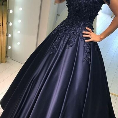 Elegant mother of the bride/groom dress royal blue ball gown lace appliques puffy evening formal prom dress - Thumbnail 2