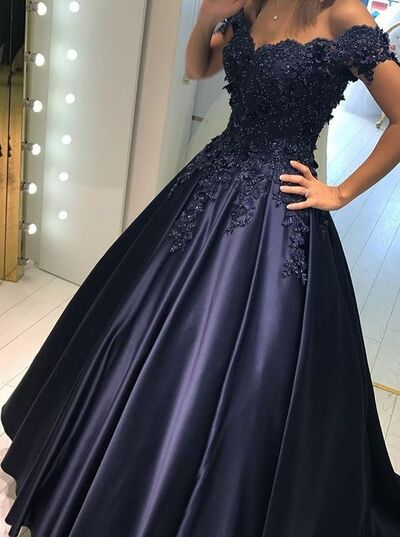 Elegant Mother of the Bride/Groom Dress Royal Blue Ball Gown Lace Appliques Puffy Evening Formal Prom Dress