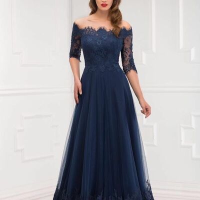 Elegant mother of the bride/groom dress royal blue a line half sleeve simple evening formal prom dress