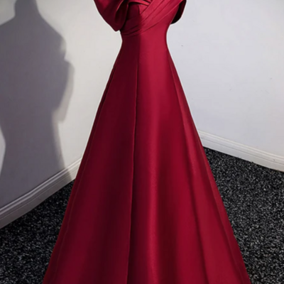 Empire long red satin formal prom dresses - Thumbnail 1
