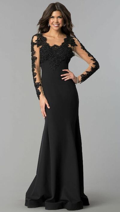Elegant Mother of the Bride/Groom Dress Black Sheath Lace Appliques Evening Formal Prom Dress