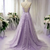 Light Purple Straps Tulle Party Dress with Lace  - Thumbnail 1