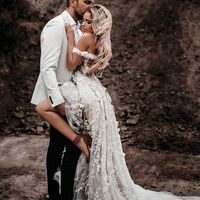Sexy A-line Wedding Dress, Off the Shoulder Appliques Wedding Gown Bridal Dress - Thumbnail 1