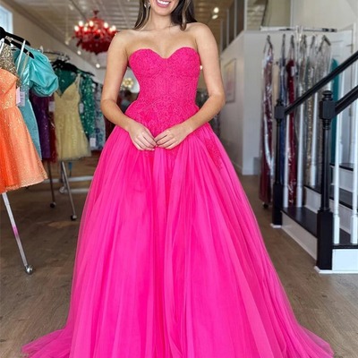 Sweetheart pink tulle a line prom dresses with appliques ,pd230970 - Thumbnail 2