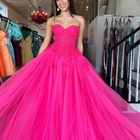 Sweetheart Pink Tulle A Line Prom Dresses with Appliques ,PD230970 - Thumbnail 2
