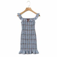 Retro style ruffled one-shoulder pleated slim-fit plaid hip dress - Thumbnail 8