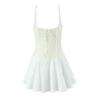 Contrast color stitching lace lace suspender dress - Thumbnail 1