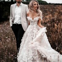 Sexy A-line Wedding Dress, Off the Shoulder Appliques Wedding Gown Bridal Dress - Thumbnail 3