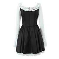 Ballet style retro lace stitching bow satin waist dress - Thumbnail 1