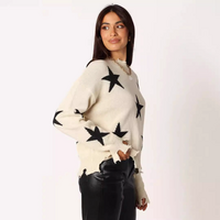 Star jacquard pattern round neck long sleeve loose sweater knit sweater - Thumbnail 2