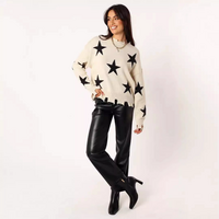 Star jacquard pattern round neck long sleeve loose sweater knit sweater - Thumbnail 7