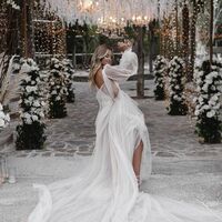 Sexy A-line Dep V-neck Wedding Dress, Long Sleeves Tulle Wedding Gown Bridal Dress - Thumbnail 2