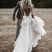 Sexy A-line Deep V-neck Wedding Dress, Appliques Tulle Wedding Gown Bridal Dress - Thumbnail 2