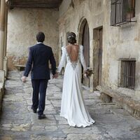 Sheath Wedding Dress, Open Back Satin Wedding Gown Bridal Dress - Thumbnail 2