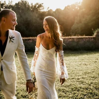 Sheath wedding dress with lace long sleeves, open back satin wedding gown bridal dress