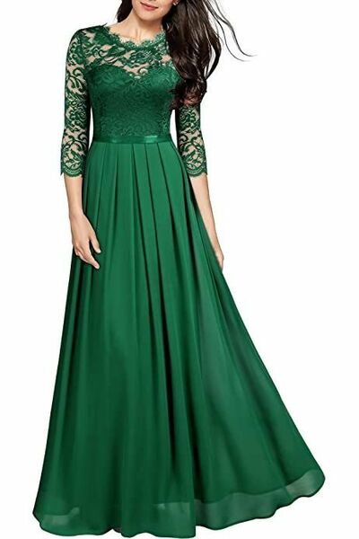 Elegant Mother of the Bride/Groom Dress Green Half Sleeve Lace Evening Formal Prom Dress