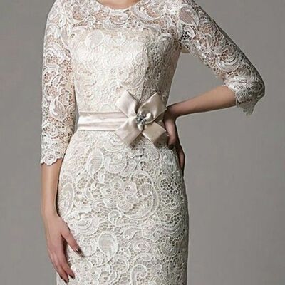 Elegant mother of the bride/groom dress white half sleeve lace evening formal prom dress