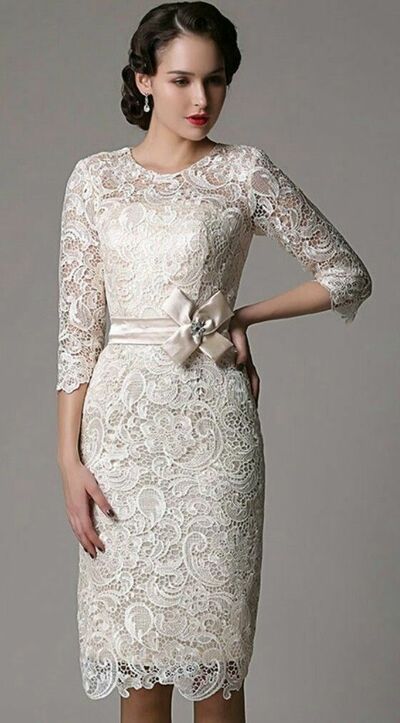 Elegant Mother of the Bride/Groom Dress White Half Sleeve Lace Evening Formal Prom Dress