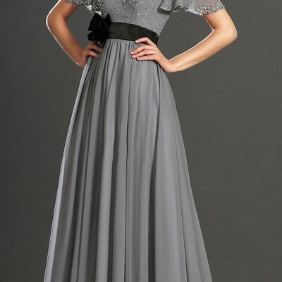 Elegant mother of the bride/groom dress grey a line evening formal prom dress