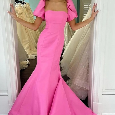 Charming square neck pink satin mermaid prom dress,pd230973 - Thumbnail 2
