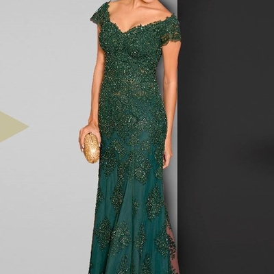 Elegant mother of the bride/groom dress green sheath lace appliques evening formal prom dress