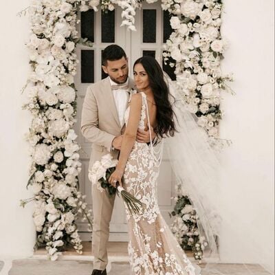 Sexy mermaid wedding dress, open back appliques tulle  wedding gown bridal dress