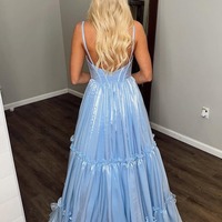 Cute V Neck Glitter Organza Satin A Line Prom Dress,PD230981 - Thumbnail 1