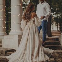 A-line Wedding Dress, Short Sleeves Tulle Wedding Gown Bridal Dress - Thumbnail 1