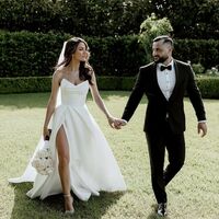 A-line Satin Wedding Dress, Side Split Wedding Gown Bridal Dress - Thumbnail 2