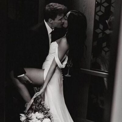 A-line off shoulder wedding dress, side split wedding gown bridal dress - Thumbnail 3