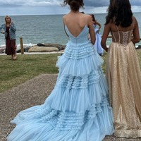 Charming V Neck Light Blue Tulle A Line Long Prom Dresses,PD230987 - Thumbnail 1