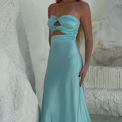 Charming blue sheath strapless tiffany aqua  silk satin long prom dresses,pd230989