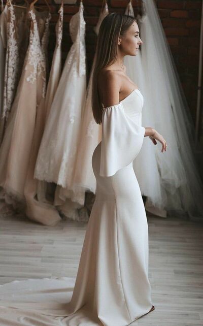 Sexy Sheath Wedding Dress, Chiffon Wedding Gown Bridal Dress