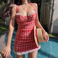 Retro style sweet plaid sexy lace tube top cross dress - Thumbnail 3