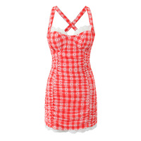 Retro style sweet plaid sexy lace tube top cross dress - Thumbnail 5