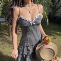 Retro style lace bow slim suspender dress - Thumbnail 3