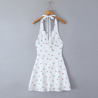 Pastoral seaside holiday style cherry waist tie halter neck dress - Thumbnail 1